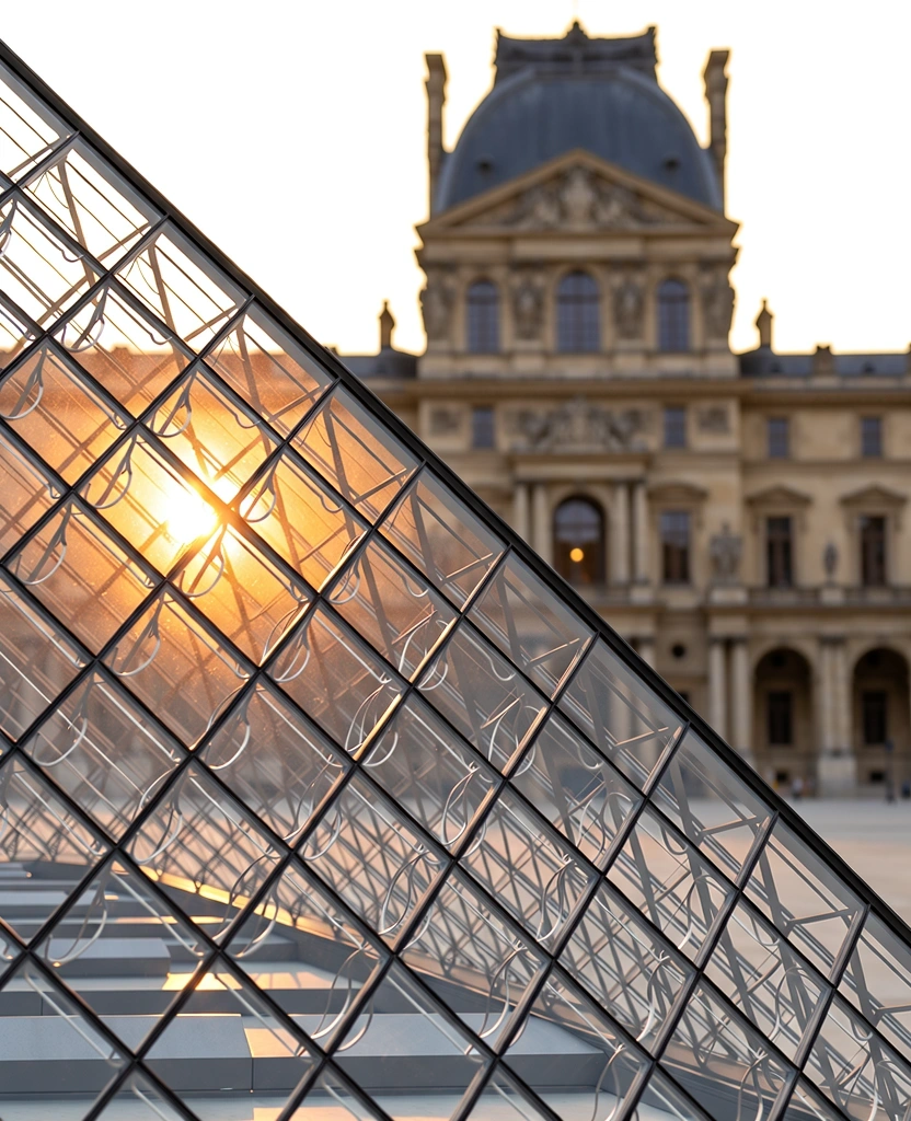 Louvre Pyramide bei Sonnenuntergang